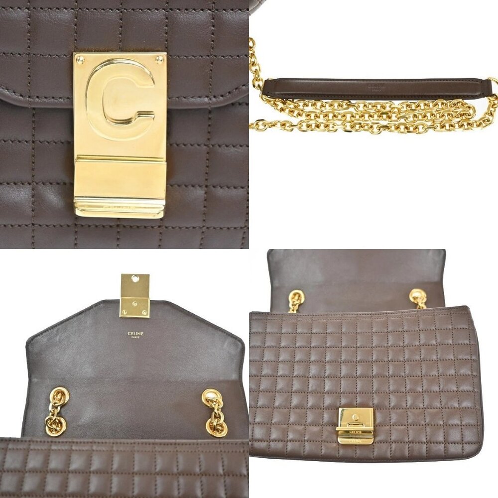 CELINE C Logo Chain Shoulder Hand Bag Quilted Leather Brown GHW Italy 57RL830 - Picture 15 of 16